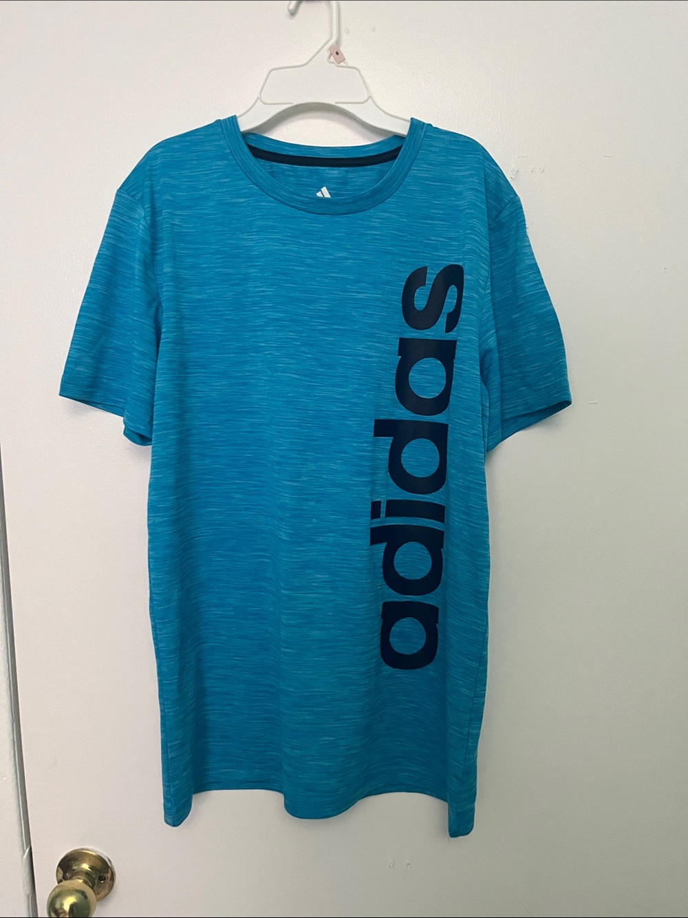 ADIDAS Teal Blue Short-Sleeve Athletic Tee with Vertical Logo